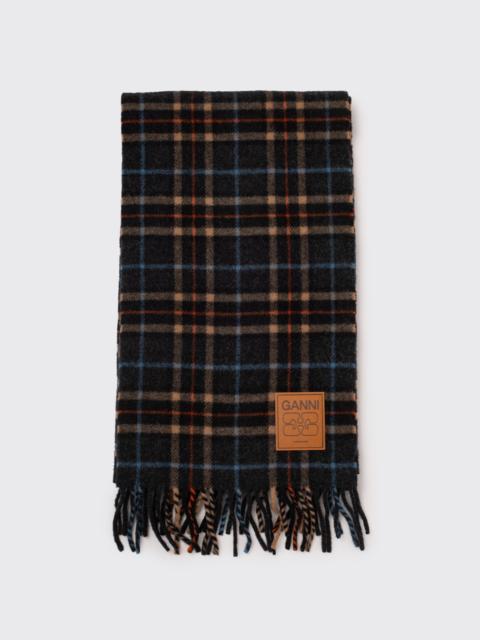 GANNI Double Face Wool Check Scarf