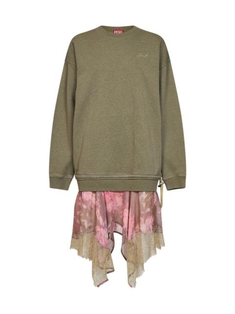 Diesel Diesel Women Green And Pink D-Orely Sweatshirt Dress With Chiffon Skirt