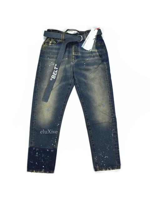 Off-White Off-White Blue Distressed Paint Splatter Belted Denim Jeans