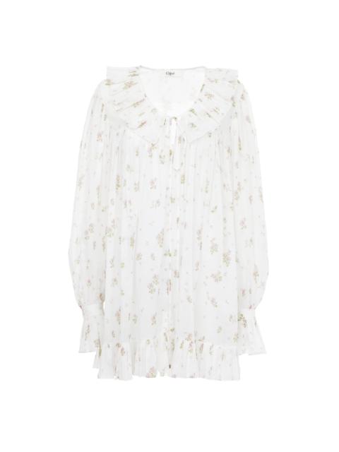 Chloé GATHERED LONG-SLEEVE MINI DRESS IN COTTON VOILE