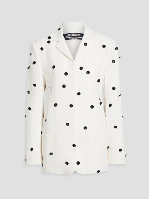JACQUEMUS Frayed sequin-embellished woven blazer