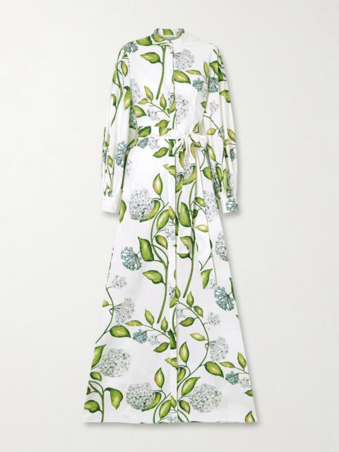 Oscar de la Renta Belted Floral-print Cotton-poplin Dress