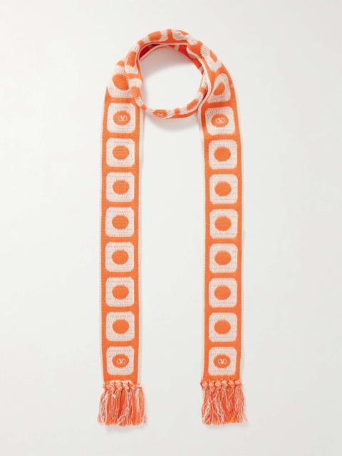 Antibes fringed cotton-blend jacquard scarf Orange