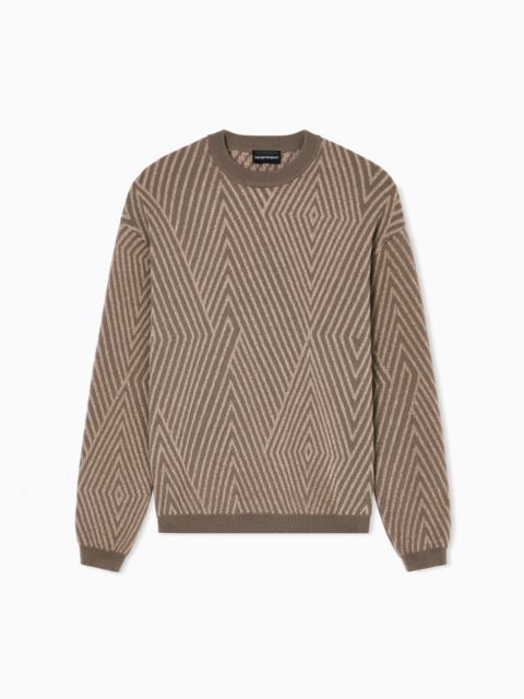 EMPORIO ARMANI VIRGIN WOOL-BLEND JUMPER WITH OP-ART JACQUARD WITH OVERSIZED DIAMONDS