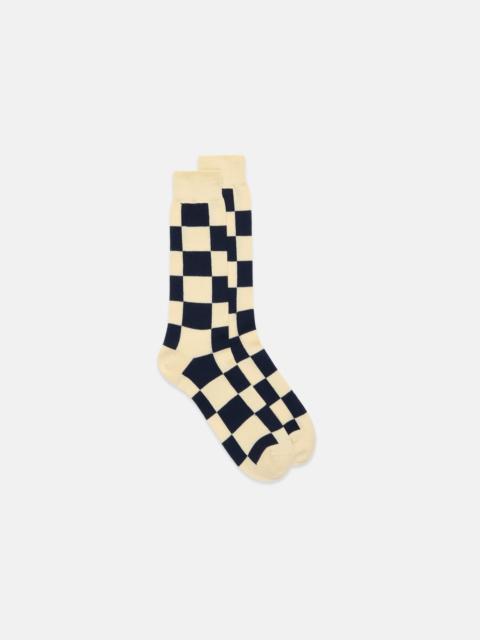 J. PRESS MADE-IN-ITALY NAVY & BUTTER CHECKERBOARD MID-CALF WOOL SOCKS