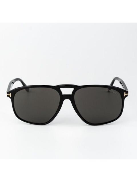 TOM FORD Tom Ford Men Sunglasses Shiny Black Smoke Pilot PIERRE FT1000  01A BRAND NEW