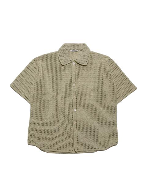 AURALEE Hand Crochet Knit Half Sleeved Shirt Khaki Beige