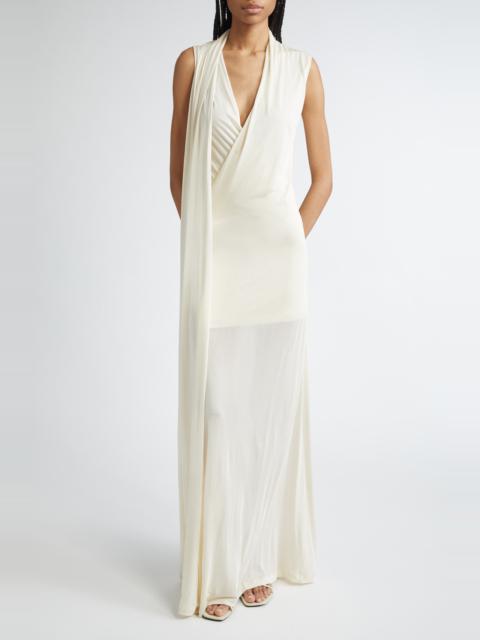 TOTEME TOTEME Overlapped Scarf Sheer Stretch Jersey Maxi Dress in Ecru at Nordstrom