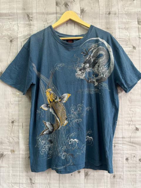 Other Designers Japanese Brand - Vintage Sukajan TShirt Full Printed Japanese Koi Fish Dragon