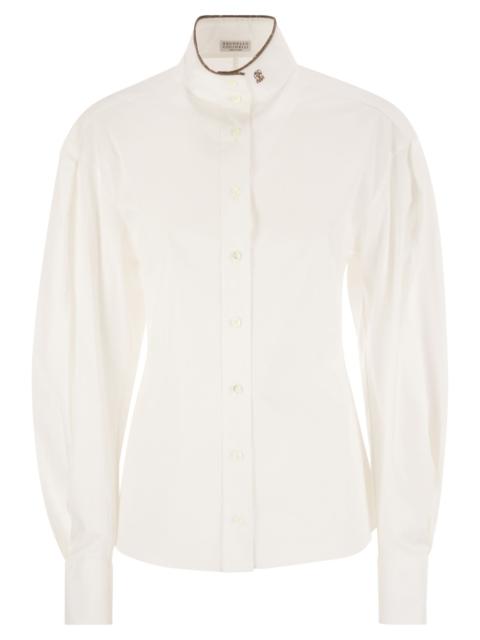 Brunello Cucinelli Women Stretch Cotton Poplin Shirt With Shiny Collar Detail