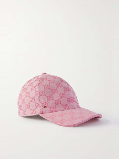 Leather-trimmed cotton-blend canvas-jacquard baseball cap