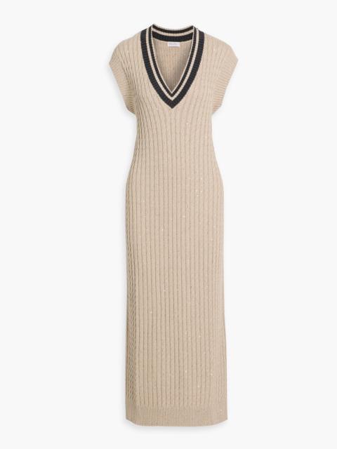 Brunello Cucinelli Sequin-embellished cable-knit cotton-blend maxi dress