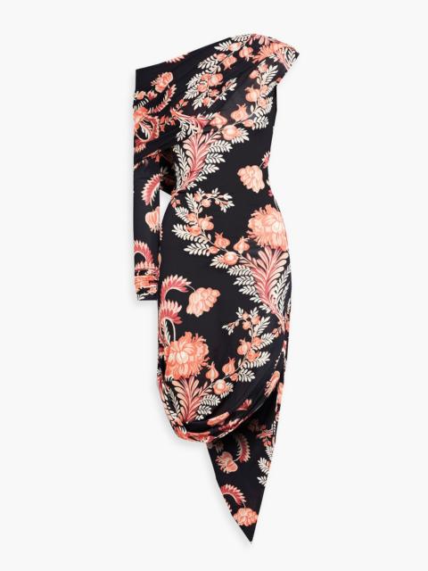 Etro Asymmetric off-the-shoulder floral-print stretch-crepe dress