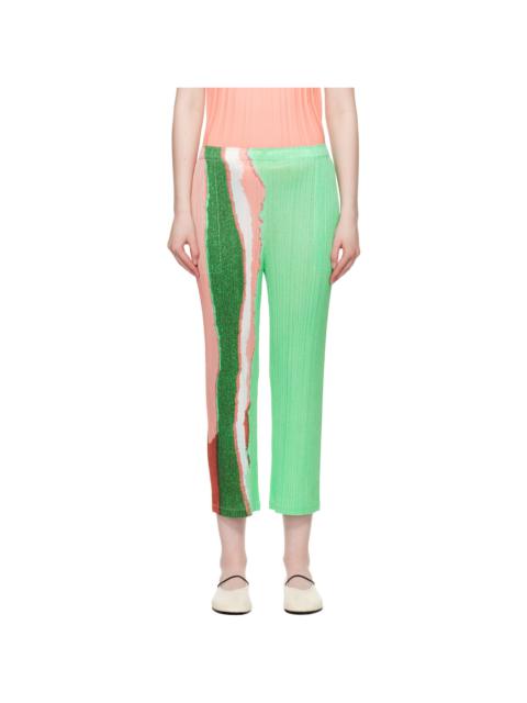 Pleats Please Issey Miyake Green Grainy Colors Trousers