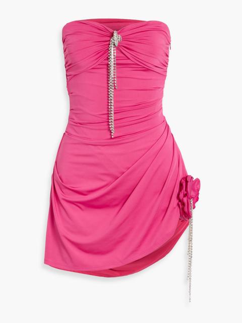 AREA Strapless embellished stretch-jersey mini dress