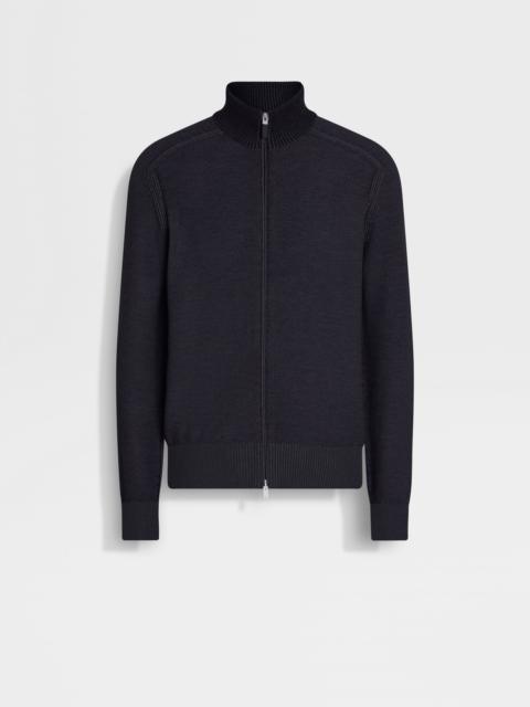 ZEGNA NAVY BLUE MÉLANGE CASHSETA FULL ZIP CARDIGAN