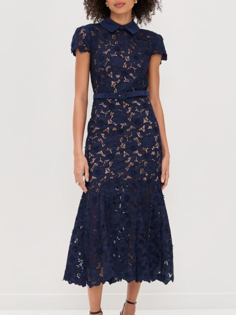 self-portrait Navy Guipure Lace Midi Dress