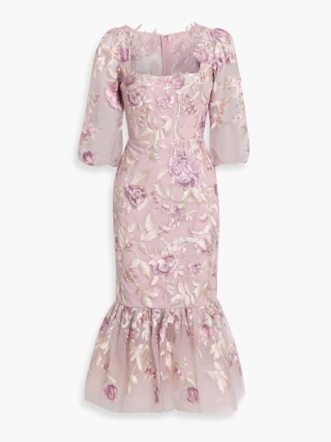 Other Designers Embroidered tulle midi dress