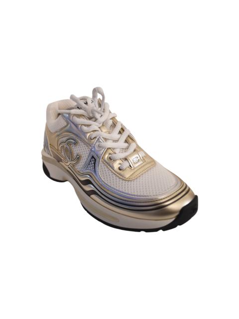 CHANEL Chanel CC Logo Fabric Laminated Sneakers Gold Silver