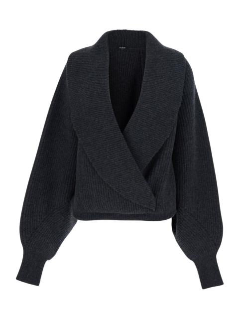 Balmain Balmain Women Grey Sweater With Weap Effect And Wide Revers In Wool Woman