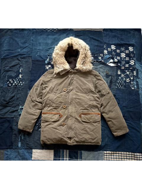 visvim VISVIM 13AW VALDEZ DOWN JKT 2L CORDUROY COAT - Washed and distressed finish, wolf fur trim, overcoat