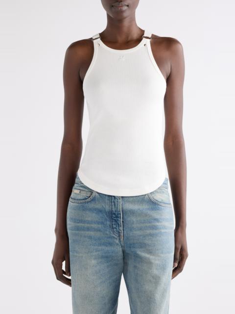 courrèges Courrèges Buckle '90s Stretch Cotton Rib Tank in Heritage White at Nordstrom