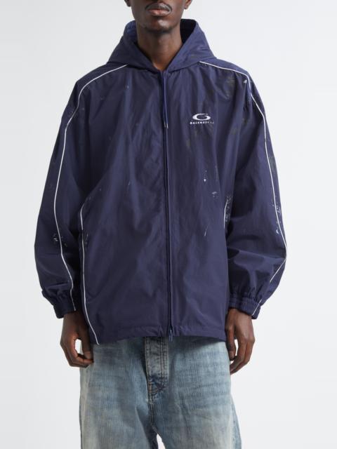 BALENCIAGA Balenciaga Paint Splatter Track Jacket in 4140 Marine Blue at Nordstrom