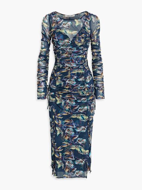 DIANE VON FURSTENBERG Corinne ruched floral-print mesh midi dress