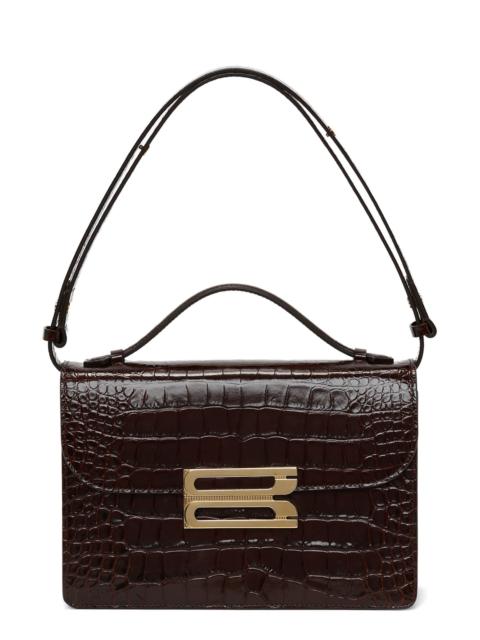 Victoria Beckham Victoria Beckham Dorian Croc Embossed Leather Shoulder Bag in Espresso 8946 at Nordstrom