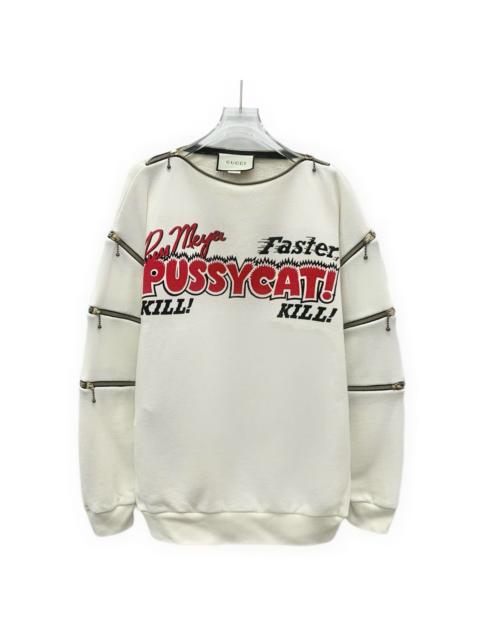 GUCCI Gucci X Pussycat Cotton Zip Print Long Sleeve Sweatshirt Off-White White Beige