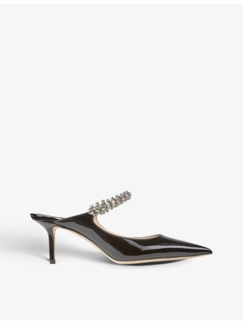 JIMMY CHOO Bing 65 crystal-embellished patent-leather heeled mules