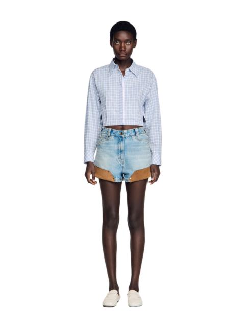 Sandro SANDRO Riveted denim and suede shorts in Light Bu Jean at Nordstrom