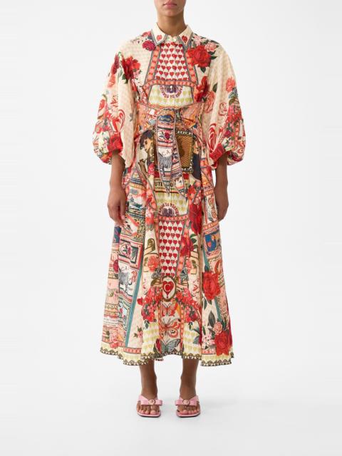 CAMILLA WAIST TIE SHIRT DRESS WITH BUBBLE SLEEVE