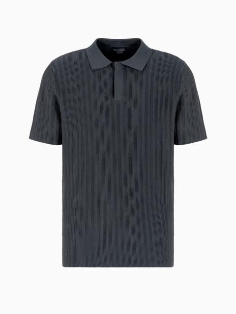 EMPORIO ARMANI ICON VERTICAL OTTOMAN-STITCH VISCOSE POLO-NECK JUMPER