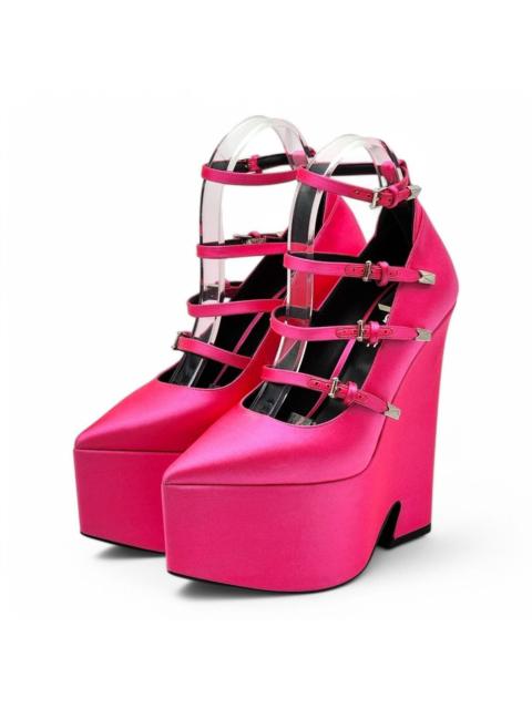 VERSACE Tempest Strappy Satin Platform Pumps in Pink EU 37.5 US 7.5