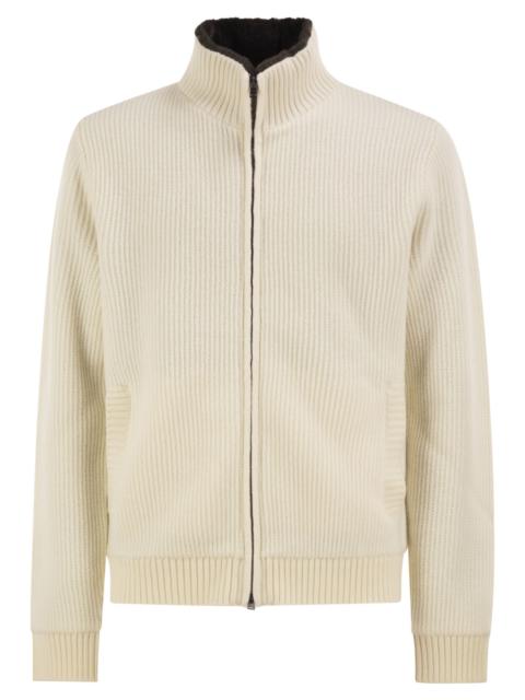 Herno Herno Men Pure Wool Knit Jacket With High Collar And Faux Fur Lining