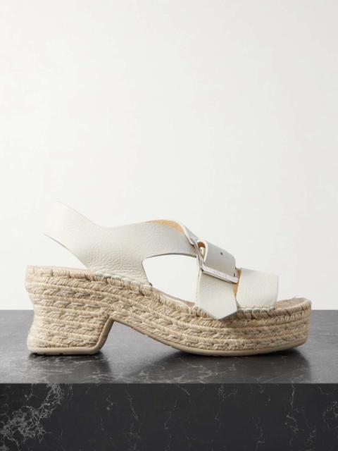 + Paula's Ibiza Petal leather and raffia espadrille platform sandals White