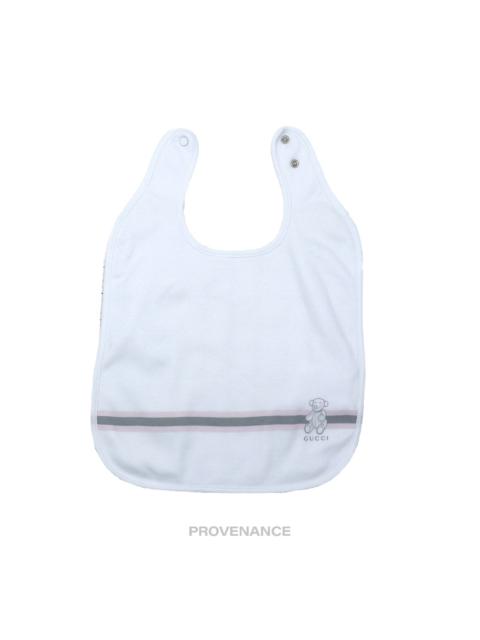 GUCCI Gucci Baby Bib - Teddy Bear Web Stripe White Pink Grey