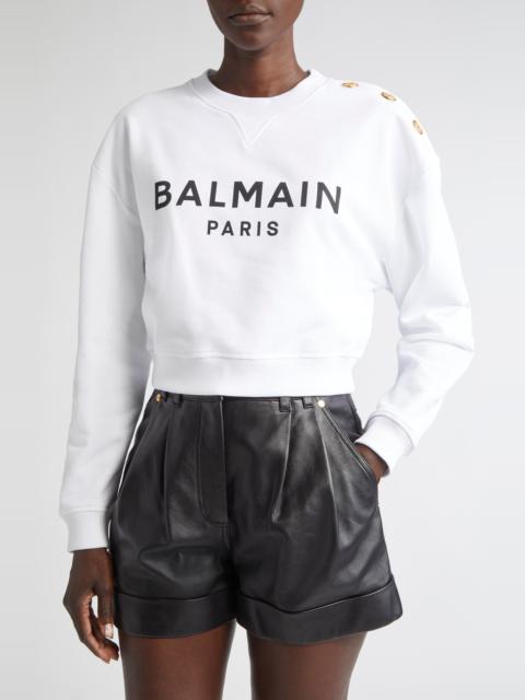 Balmain Balmain Crop Logo Graphic Sweatshirt in Gab White/Blk at Nordstrom