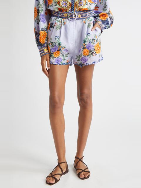 CAMILLA Camilla Tuck Front Belted Linen Shorts in Luscious In Lisbon at Nordstrom