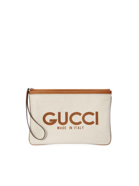 logo-print canvas clutch bag