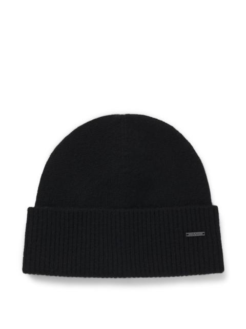 BOSS LOGO-PLAQUE BEANIE HAT IN CASHMERE