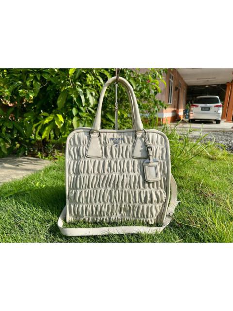 Prada Authentic Prada Nappa Gaufre Lambskin White Giacchio Tote