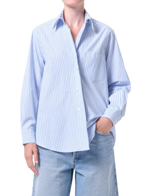AGOLDE AGOLDE Aris Stripe Button-Up Shirt in Banks Stripe Blue at Nordstrom