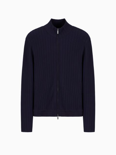 EMPORIO ARMANI ICON FULL-ZIP CARDIGAN IN VERTICAL OTTOMAN-STITCH VISCOSE