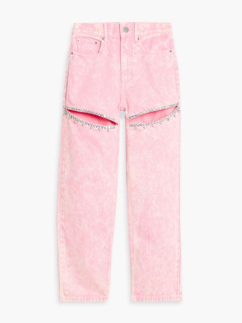 AREA Cutout crystal-embellished high-rise straight-leg jeans
