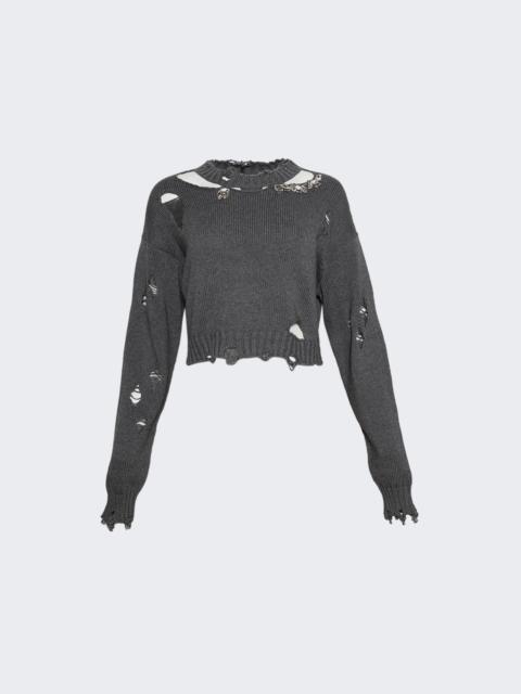 AREA Distressed Crystal Crewneck Sweater Heathered Grey