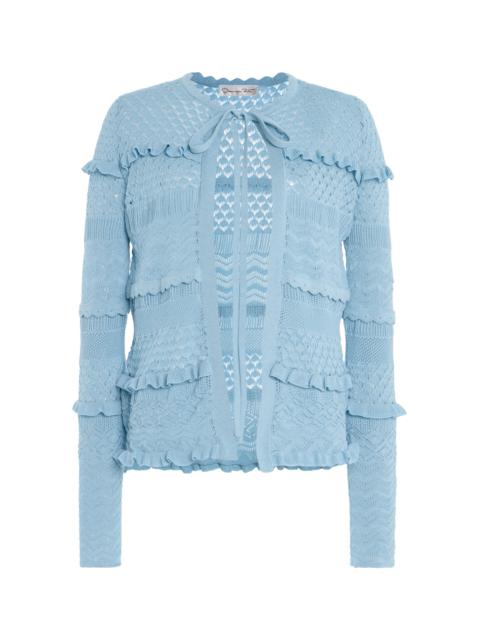 Oscar de la Renta Mixed-Stitch Silk-Cotton Cardigan light blue