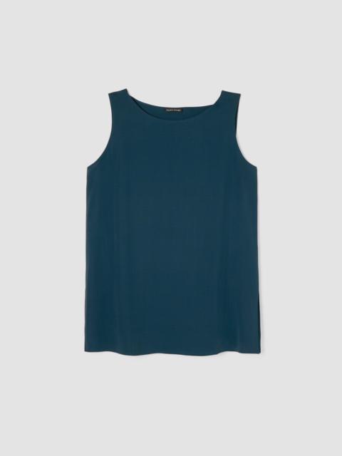 EILEEN FISHER Silk Georgette Crepe Ballet Neck Long Tank