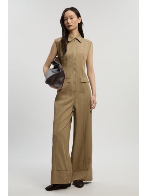 KAREN MILLEN Tencel Cotton Contrast Stitch Zip Front Woven Jumpsuit
